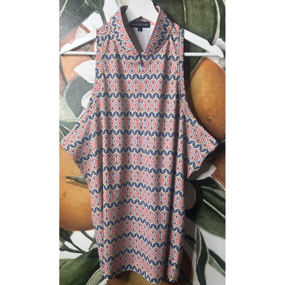 Swanies Golf Womens XL Printed Sleeveless Quarter Zip Golf Shirt